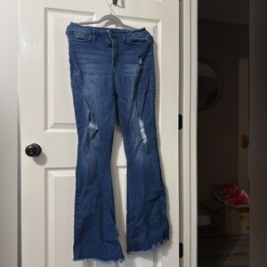 YMI Dark Blue Flare Jeans with Distressed Accents